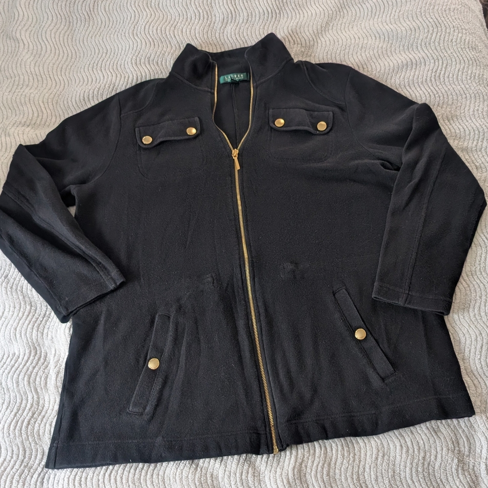 Lauren Ralph Lauren Black Utility Jacket with Gold Details